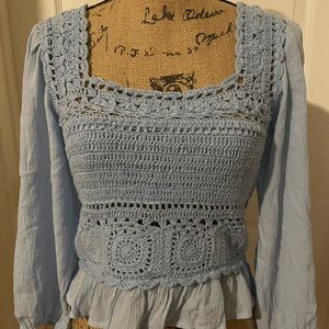 American Eagle Light Blue Eyelet Top